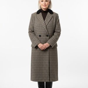 Hem & Thread Brown Plaid Trench Coat with Black Collar
